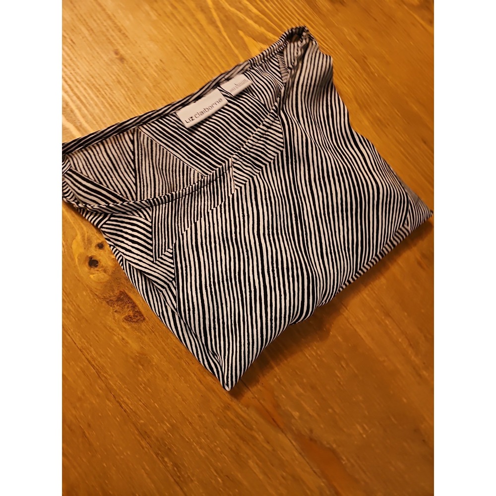 Liz Claiborne Blouse  Striped Print Short Sleeve Top Size L